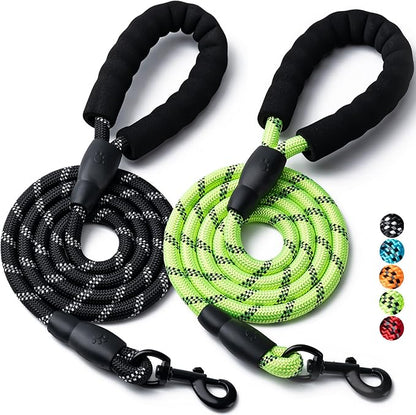 2 Pack Dog Leash, 4/5//6 FT Heavy Duty Nylon Rope Pet Leashes with Comfortable Padded Handle, Reflective Dog Leashes for Small Medium and Large Dogs (4FT-1/2,Black/Green)