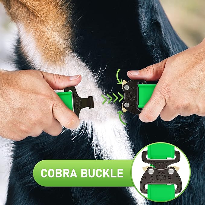 NexaPaw Biothane Dog Collar with Cobra Buckle - Made in USA - QR Code Dog Tag ID Included - Adjustable Heavy Duty Dog Collars for Medium Large Dogs - Waterproof Military Grade Tactical Collar for Dogs