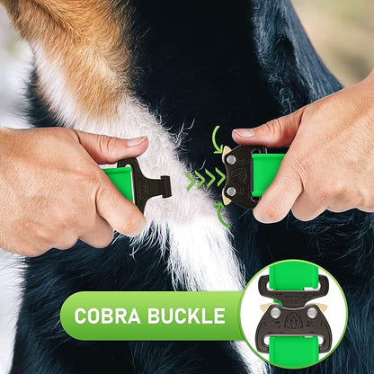 NexaPaw Biothane Dog Collar with Cobra Buckle - Made in USA - QR Code Dog Tag ID Included - Adjustable Heavy Duty Dog Collars for Medium Large Dogs - Waterproof Military Grade Tactical Collar for Dogs