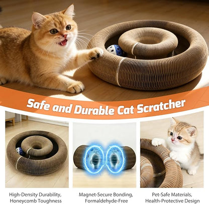 Magic Organ Cat Scratcher Toy, Foldable & Reversible Accordion Kitty Toy with Bell Ball, Interactive Cardboard Scratching Board Scratcher Pad for Indoor Cats (1 Pack)