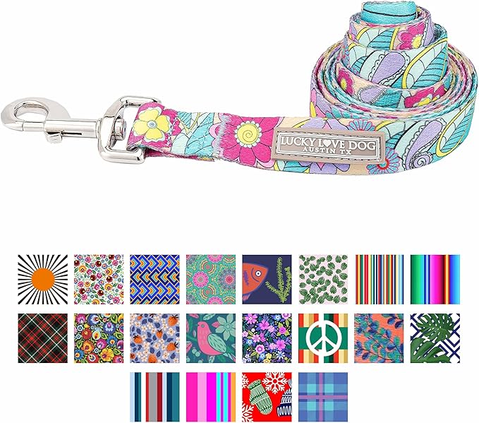 Lucky Love Dog Leash, Beautiful Flower Pattern Female Dog Leash for Large Dogs, Durable & Long Lasting (Caroline, Large)