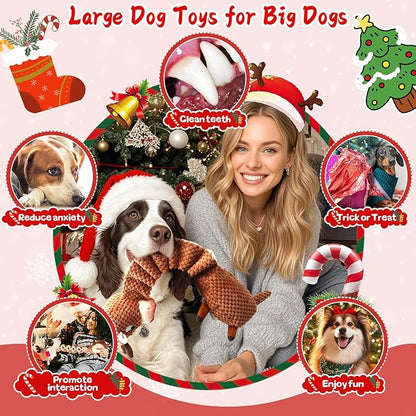 Jeefome Christmas Dog Toys for Large Dogs：Squeaky Tug of War Interactive Dog Toys with Crinkled Paper-Plush Puppy Toys Keep Them Busy