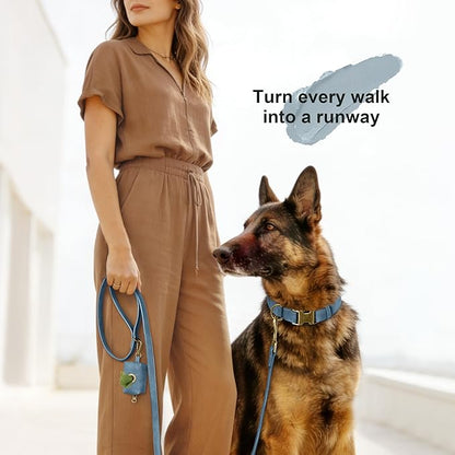 Didog Soft PU Leather Dog Collar, Stylish Quick Released Dog Collars for Large Dogs, Easy Clean Adjustable Pet Collar for Daily Walking, Blue, XL Fit 17-27" Neck
