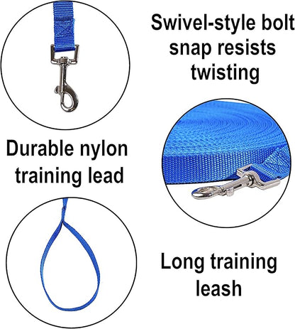 Hi Kiss Dog/Puppy Obedience Recall Training Agility Lead - 15ft 20ft 30ft 50ft 100ft Training Leash - Great for Training, Play, Camping, or Backyard Blue 15 Feet