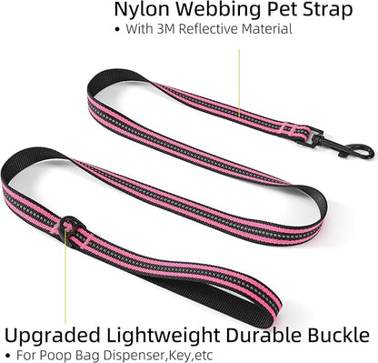 Mile High Life Reflective Dog Collar Leash Set - Adjustable for Small/Medium Dogs (Reflective Stripe Pink, Small, Pack of 2)