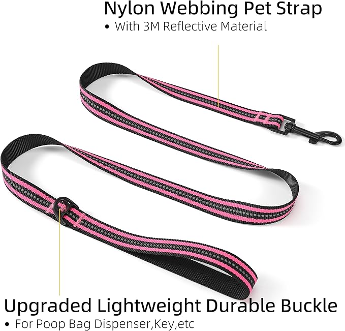 Mile High Life | Reflective Small Medium Dog Collar Leash Set, Adjustable Collar Leash Set (Reflective Stripe Pink, Large (Pack of 2))
