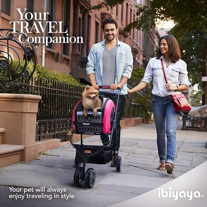 ibiyaya - Compact 5-in-1 Convertible and Foldable Small Pet Carrier and Stroller - Multifunctional Combo System Cat Stroller and Dog Stroller - Pets up to 16 Pounds - Pink