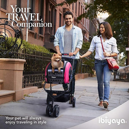 ibiyaya - Compact 5-in-1 Convertible and Foldable Small Pet Carrier and Stroller - Multifunctional Combo System Cat Stroller and Dog Stroller - Pets up to 16 Pounds - Pink