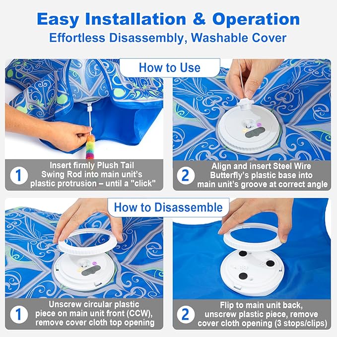 Qraxond Interactive Cat Toys for Indoor Cats,[Newly Upgraded] Rechargeable Touch Activated Hide and Seek Kitten Toys for Bored Indoor Adult Cats with Fluttering (Blue)