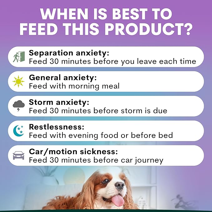 Stress and Anxiety Supplement for Dogs - Calming Dog Powder Supplement - Decreases Stress, Calms Fear & Anxiety, Eases Aggression & Insomnia, Relaxes Body and Mind - Beef Flavour - 6.4oz - 90 Scoops