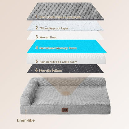 EHEYCIGA Large Dog Bed Memory Foam for Crate, Orthopedic Dog Bed Large Size Dogs with Washable Removable Cover, Waterproof Pet Sofa Couch with Nonskid Bottom, 35x22x6, Grey