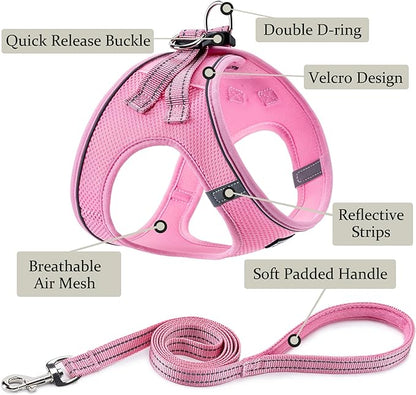 BOOMIBOO Dog Harness with Leash Set, No Pull Adjustable Reflective Step-in Puppy Pet Vest Harnesses for Small Medium Large Dogs and Cats,Pink M
