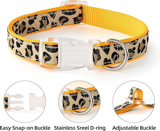 Mile High Life Leopard Dog Harness Collar Leash Set, Adjustable No Pull Dog Halter Harness for Small Breed Dogs, Easy Control for Training Walking (Yellow, S Chest 11"-18", Neck 10"-14")