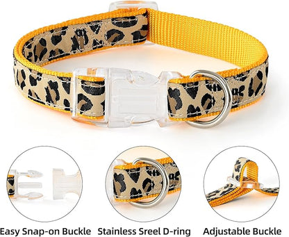Mile High Life Leopard Dog Harness Collar Leash Set, Adjustable No Pull Dog Halter Harness for Small Breed Dogs, Easy Control for Training Walking (Yellow, M Chest 15"-21", Neck 13"-17")