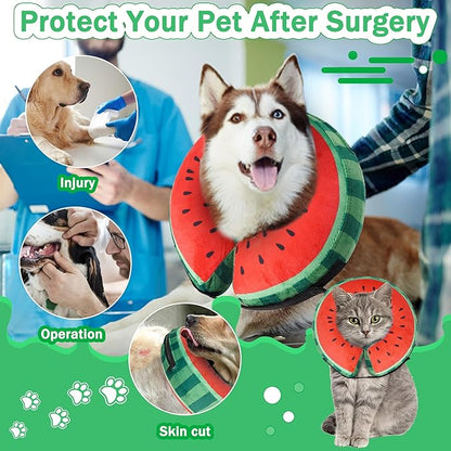 Recovery Donut Collar for Dogs & Cat,Inflatable Dog Collar Alternative After Surgery,Soft Cone for Large Medium Small Pet(Watermelon,Small)
