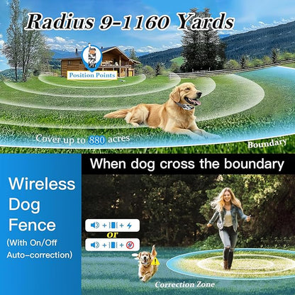 Htcuto GT1-Wireless Dog Fence & Ultrasonic Training Collar - 1160-Yard Adjustable Boundary for Outdoor, 4 Modes (Beep/Vibration/Static/Ultrasonic), Waterproof, 185-Day Standby-1 Dog