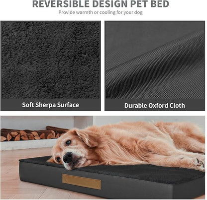 Tail Stories Flat Extra Large Dog Bed, Jumbo Waterproof Dog Bed for Large Dogs, Orthopedic Egg Crate Foam Pet Mat with Removable Washable Cover, Black