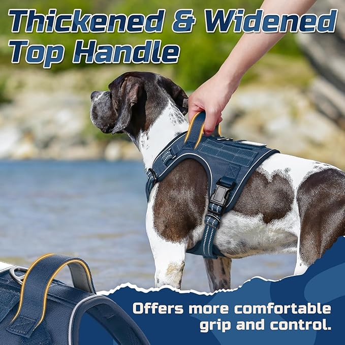 rabbitgoo Tactical Dog Harness for Large Dogs, No Pull Military Service Vest with Handle & Molle, Easy Control for Training Walking, Adjustable Reflective Straps, Blue, XL