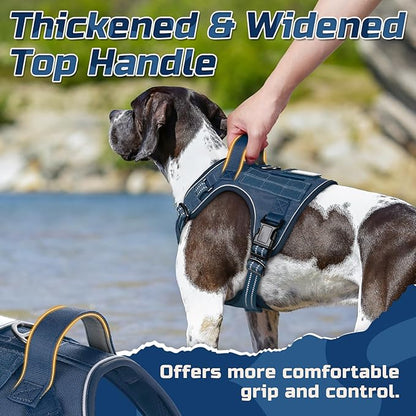 rabbitgoo Tactical Dog Harness for Large Dogs, No Pull Military Service Vest with Handle & Molle, Easy Control for Training Walking, Adjustable Reflective Straps, Blue, XL