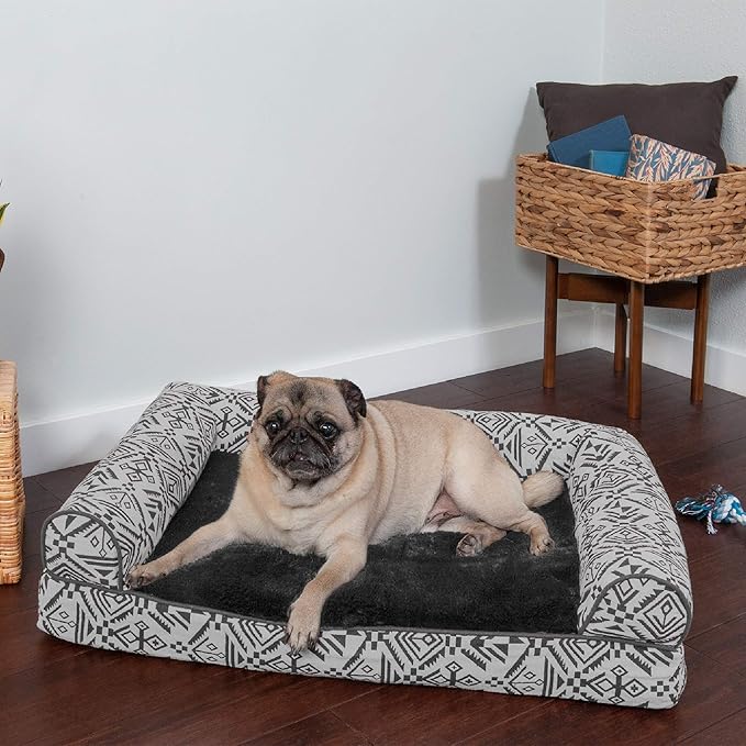 FurHaven Soft, Orthopedic Foam Sofa Dog Bed with Washable & Removable Cover - Plush/Woven - Boulder Gray, Dogs Up to 35 lbs - Medium