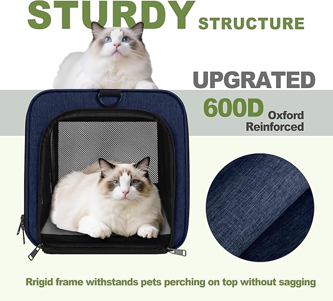 GAPZER Cat Carrier 18x11x11 United Airline Approved, Top Loader Heavy Duty Softshell Pet Flying Bag 18lbs, Small Dog Chihuahua Crate 5-10 Pounds, Kitty Transport Kennel, Miniature Poodle Case Navy