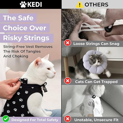 Cat Surgery Recovery Suit Female Cat Onesie for Cats After Surgery Spay Surgical Abdominal Wound Skin Diseases E-Collar Alternative Wear (Black, Medium)