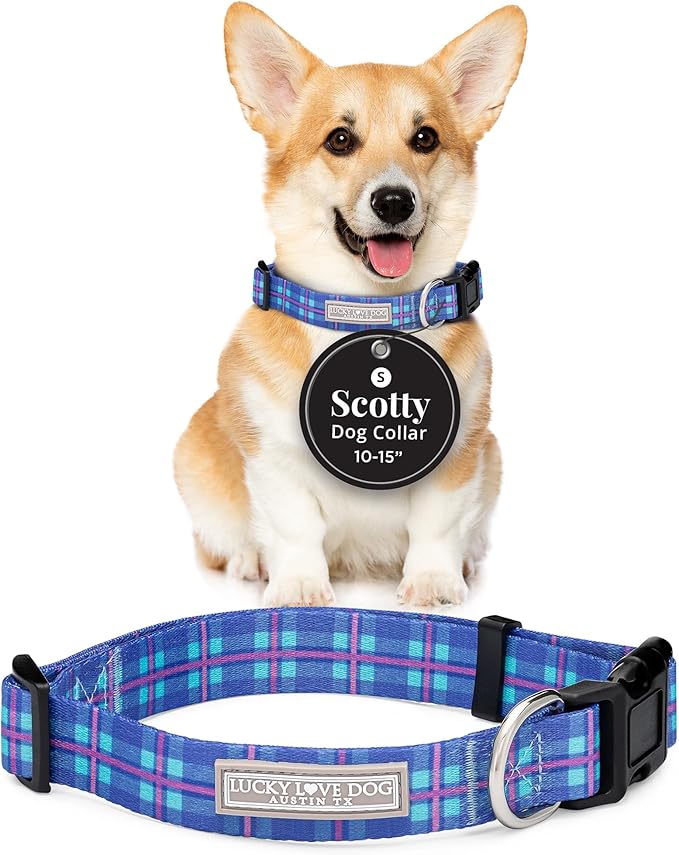 Lucky Love Dog - Adjustable Dog Collar with Easy Click Buckle for Small Dogs, Durable, & Comfortable for Male & Female Dogs, Pet Collar for Puppies & Adult Ones - Scotty, Small