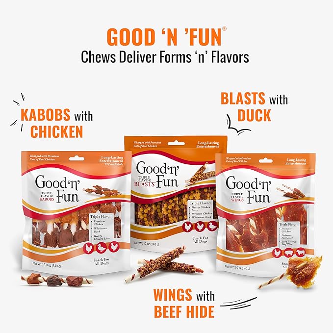 Good 'N' Fun Triple Flavor Wings, Made With Real Meat, Treats for Dogs, 12 oz