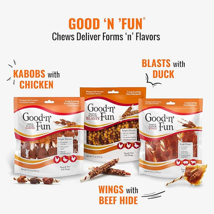 Good 'N' Fun Triple Flavor Wings, Made With Real Meat, Treats for Dogs, 12 oz