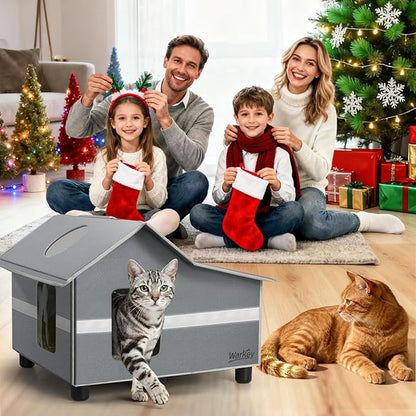Heated Cat House for Outside Pets in Winter, Heated Outdoor Cat House Weatherproof, Insulated Cat Shelter with Heating Mat