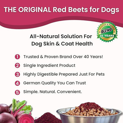 Olewo Original Red Beets for Dogs – Natural Skin & Coat Dog Food Topper, Anti Itch, Dehydrated Vegetables, Whole Food Supplements & Vitamins, Fiber for Dogs, 5.5 lbs