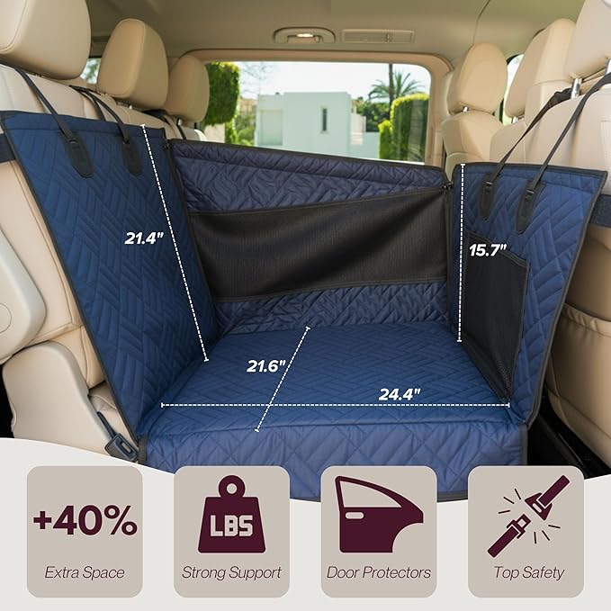 Premium Dog Car Seat & Back Seat – Waterproof & Non-Slip Travel Hammock with Storage Pockets | Secure & Comfortable Pet Seat Cover for Large & Medium Dogs – Fits Cars, SUVs & Trucks (Blue)