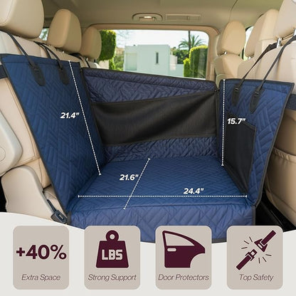 Premium Dog Car Seat & Back Seat – Waterproof & Non-Slip Travel Hammock with Storage Pockets | Secure & Comfortable Pet Seat Cover for Large & Medium Dogs – Fits Cars, SUVs & Trucks (Blue)