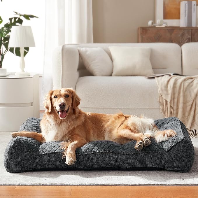 JOEJOY Extra Large Orthopedic Dog Beds Large Sized Dog, Extra Thick Supportive Big Dogs Bed with Sides, Ultra Soft Pet Bed Sofa, Grey, 48''x35''