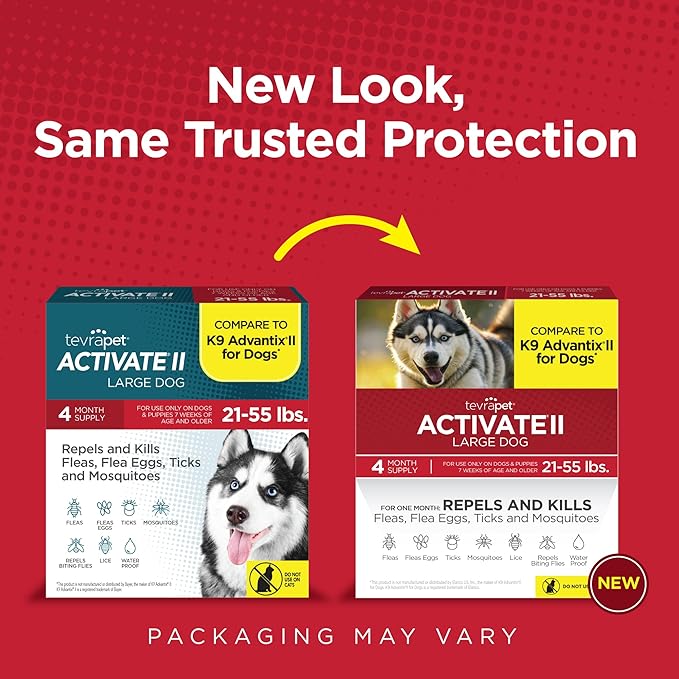 TevraPet Activate II Flea and Tick Prevention for Dogs | 4 Count | Large Dogs 21-55 lbs | Topical Drops | 4 Months Flea Treatment