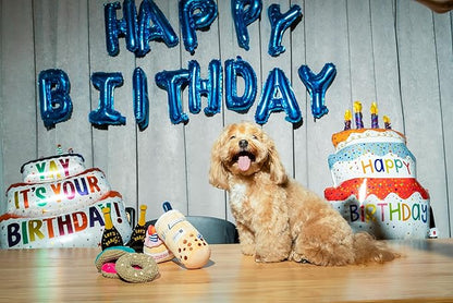 Birthday Bone Interactive Dog Toy - Interactive Tug Rope Pet Toy - Cute Unique Design Party Birthday Gift - Small Medium Puppy - Durable Chew Resistant Plush with Squeaker for Teething (Pink)