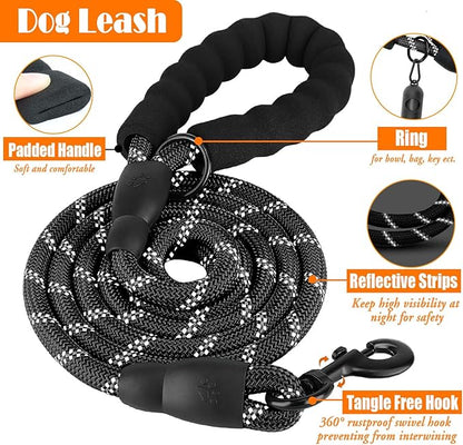 LOBEVE No Pull Dog Harness, Collar & Leash Set | Includes Dog Seat Belt, Collapsible Bowls & Poop Bag Dispenser. Ideal for Training, Walking, Hiking. Fits Small to Large Dogs(Black-S)