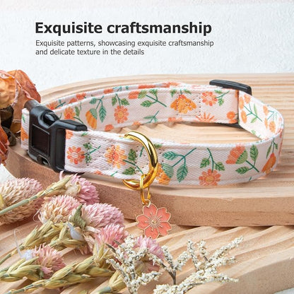 Cotton Handmade Dog Collar Cute and Distinctive Patterns Pink Sunflower with Pendant for Girl Boy Dogs Collars M