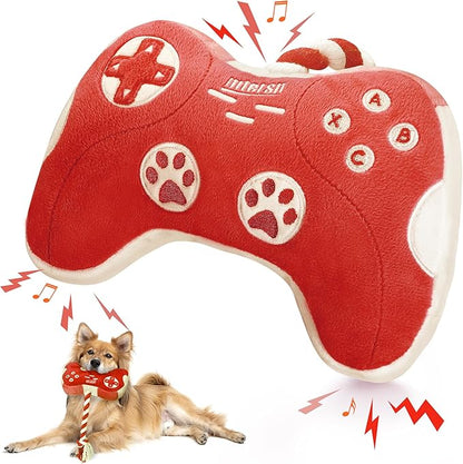 MTERSN Funny Squeaky Dog Toys for Small Dogs – Red Game Controller Plush Chew Toy with Full Crinkle Paper, Cute Interactive Puppy Toys for Playtime, Paty or Birthday Gift (Red)