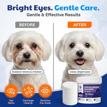 American Kennel Club Pet Eye Wipes for Dogs & Cats – Tear Stain Remover & Eye Discharge Cleaner – Hypoallergenic Grooming Wipes, 100 Count (Lavender Scent)