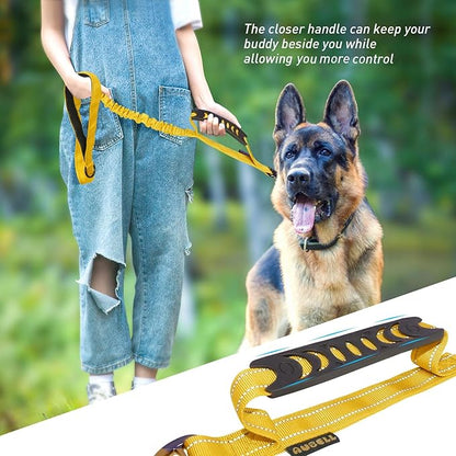 AUBELL Tactical Dog Leash Heavy Duty,4-6ft Reflective Strong No Pull Bungee Leash for Medium Large Dogs with Comfortable Padded Double Handle,Car Seat Belt,360 Degree Rotating Carabiner,Yellow