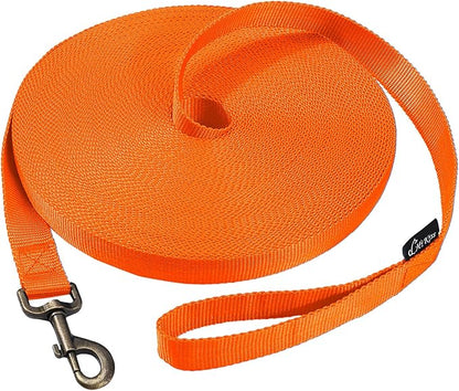 HIKISS Long Dog Leash Obedience Recall Training Agility Lead with Thickening Material for Large Dog - 15ft 20ft 30ft 50ft 100ft Training Leash(Orange 20ft)