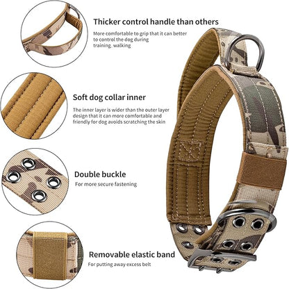 Annchwool Tactical Dog Collar for Medium and Large Dog,Adjustable Military Dog Collar with Soft Padded Handle,Heavy Duty Double Buckle Design(Green Camo,XL)