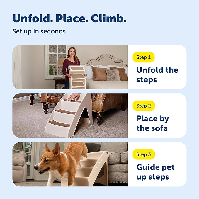 PetSafe CozyUp Folding Dog Stairs, Portable Indoor/Outdoor Pet Steps for Bed, Couch & Car, Grey, 20 Inch