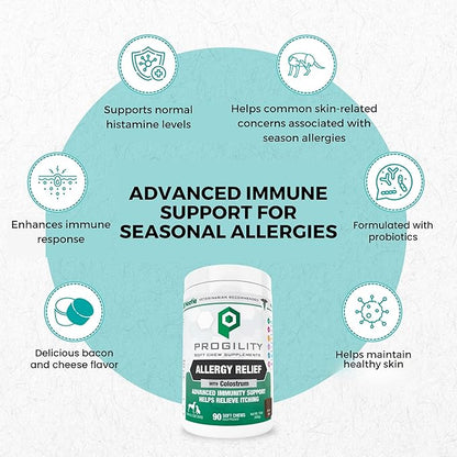 Progility Allergy & Immune Supplement for Dogs – Advanced Daily Immune System & Seasonal Allergy Support with Probiotics, Soft Chews (90 Count)
