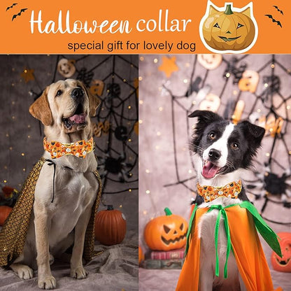 ARING PET Dog Collar with Bow-Halloween Dog Collar Bowtie, Adorable Boy and Girl Ghost Pumpkin Dogs Bowtie Collar Gifts with Metal Buckle