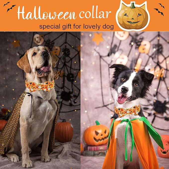 ARING PET Dog Collar with Bow-Halloween Dog Collar Bowtie, Adorable Boy and Girl Ghost Pumpkin Dogs Bowtie Collar Gifts with Metal Buckle