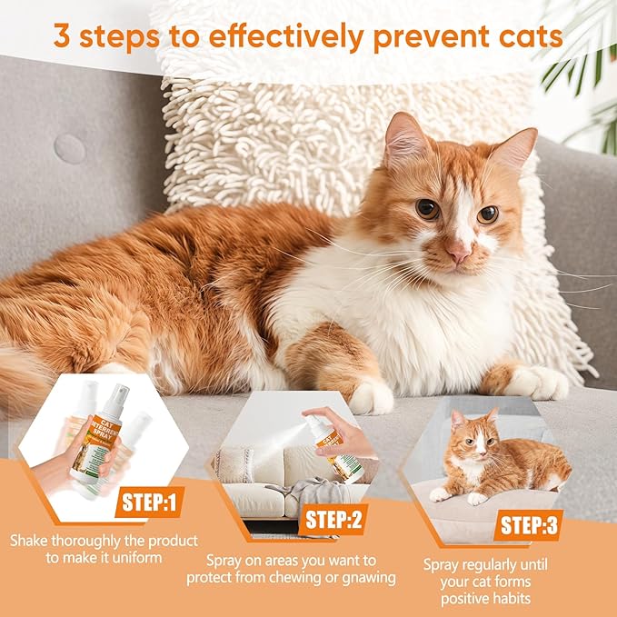 TPBEHMZ Cat Deterrent Spray – Natural, Non-Toxic Anti-Scratch Spray for Cats & Kittens – Indoor & Outdoor Pet Training Aid – Furniture & Carpet Protector 7.0 OZ Orange