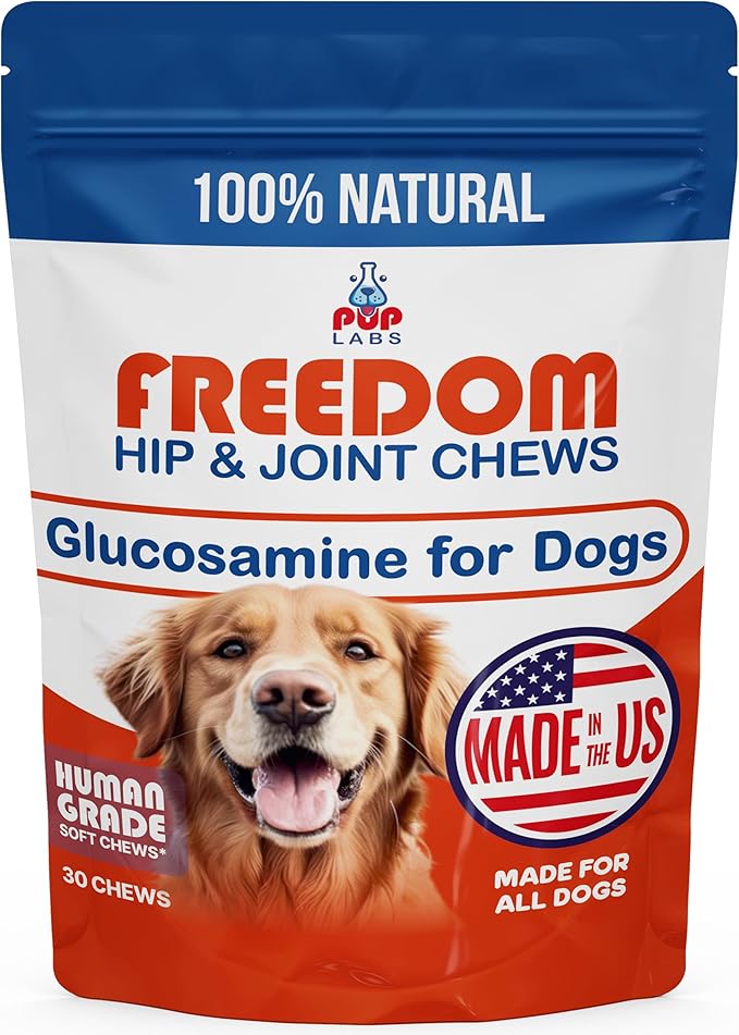 Pup Labs Freedom Joint Chews, Dog Glucosamine Packed with Super Nutrients, Delicious Hip and Joint Chews for Dogs, Pain Relief for Dog Joints to Keep Your Pup Happy and Active, Made in USA, 30 Chews