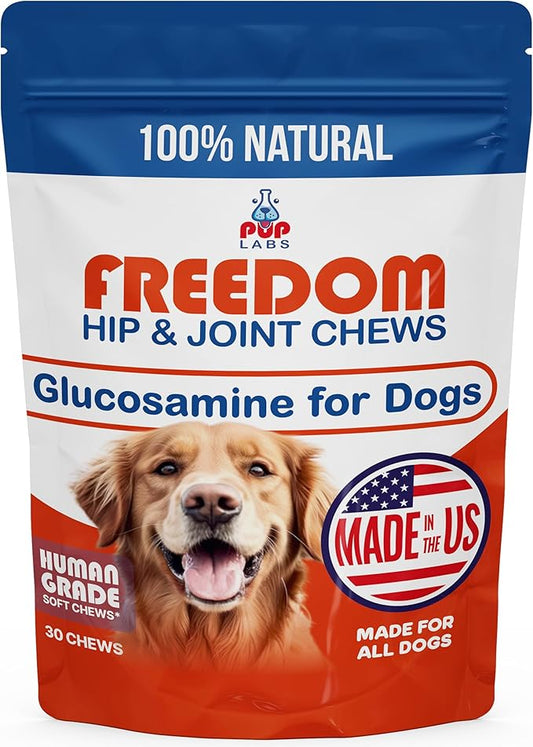 Pup Labs Freedom Joint Chews, Dog Glucosamine Packed with Super Nutrients, Delicious Hip and Joint Chews for Dogs, Pain Relief for Dog Joints to Keep Your Pup Happy and Active, Made in USA, 30 Chews